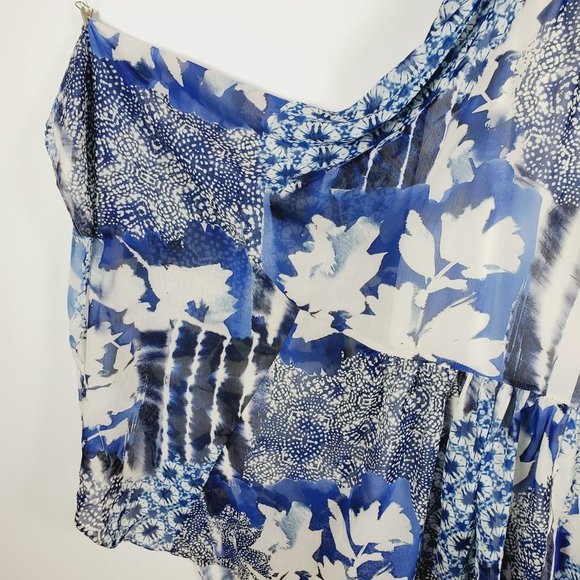 MAXI SKIRT (+ Slip) Asymmetrical Blue & White Abstract Floral Sz XL - Picture 8 of 10